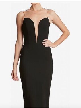 Dress the Population Black Strapless Sheer Panel Plunge Midi Dress